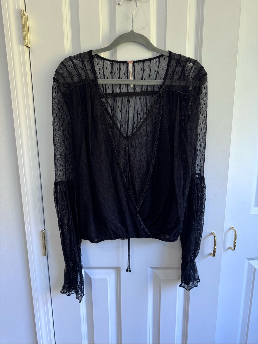Free People Black Sheer Wrap Blouse - Women
